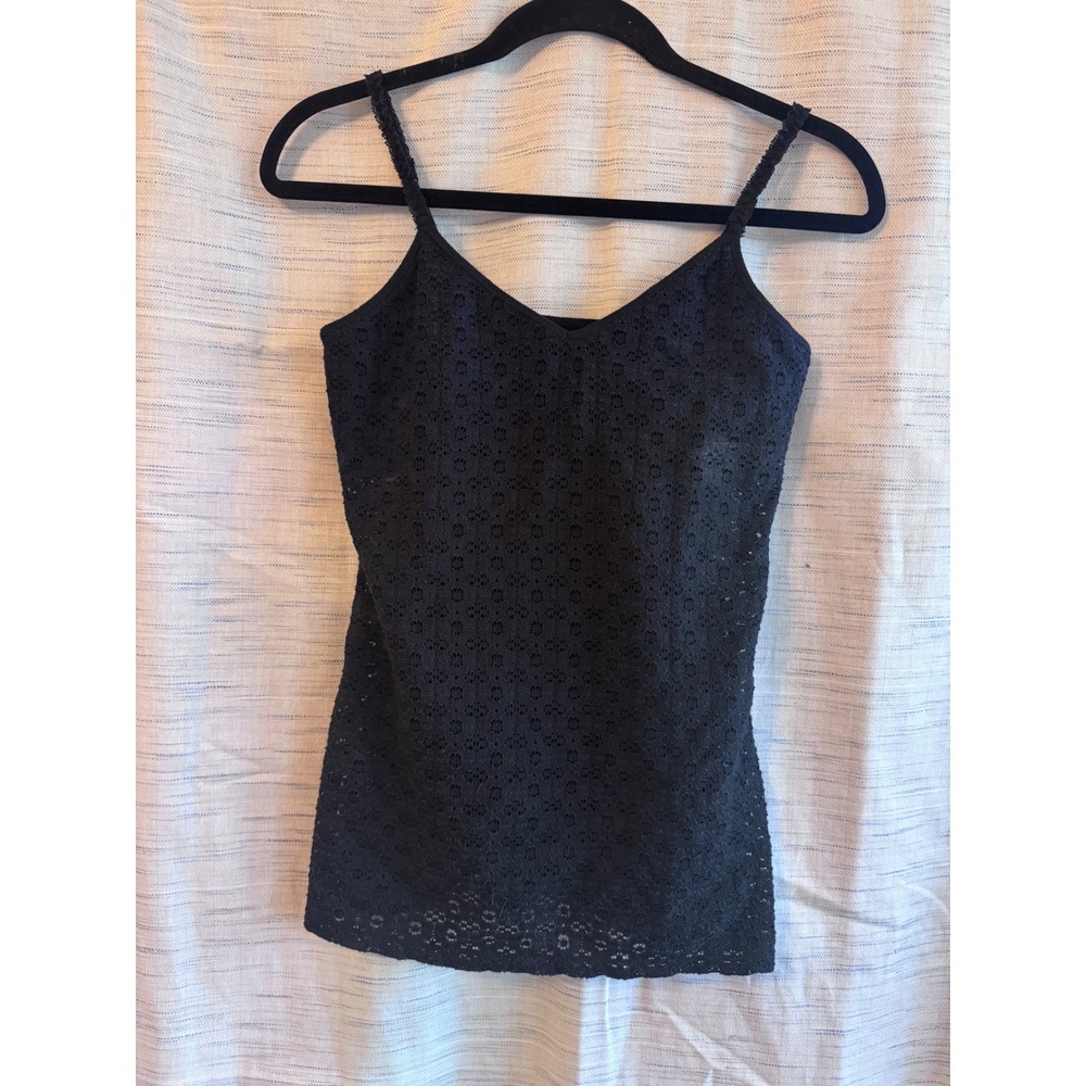 Express Black Eyelet Lace Camisole Top with Built-in Shelf Bra V-Neck Medium